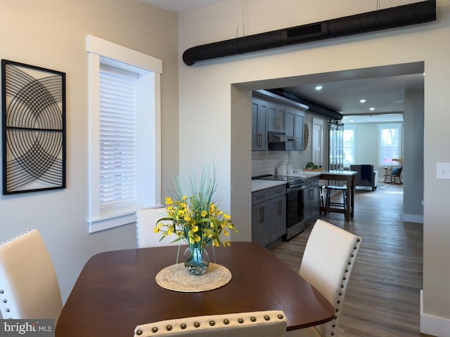 dining room with dark hardwood / wood-style flooring