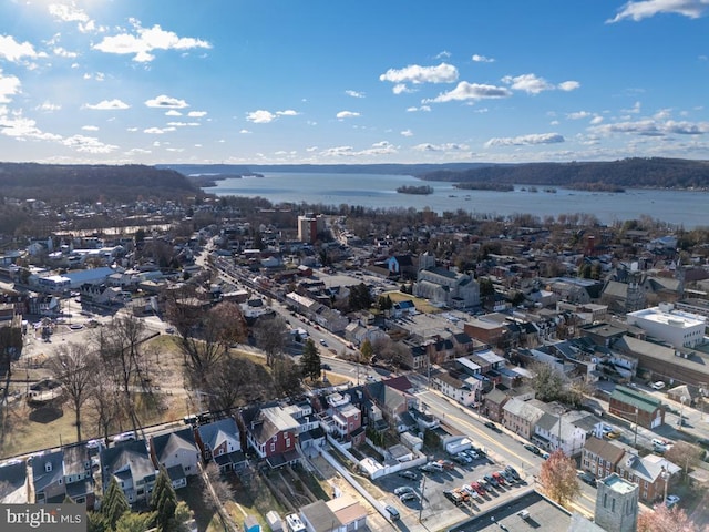 aerial view featuring a water view