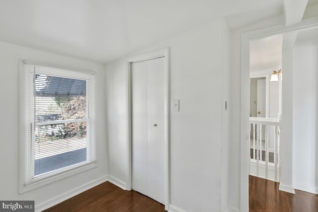 interior space featuring a closet and dark hardwood / wood-style floors