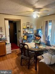 dining space with ceiling fan and hardwood / wood-style flooring