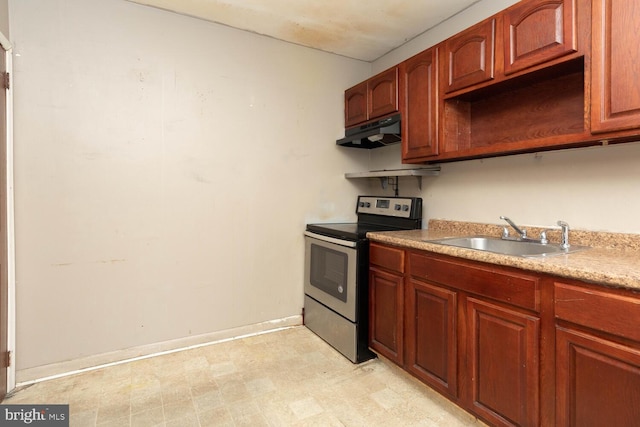 kitchen featuring stainless steel range with electric stovetop and sink