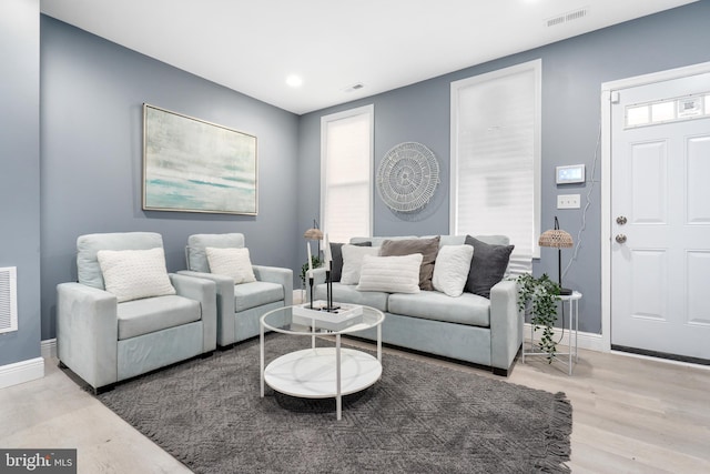 living room featuring light wood-type flooring