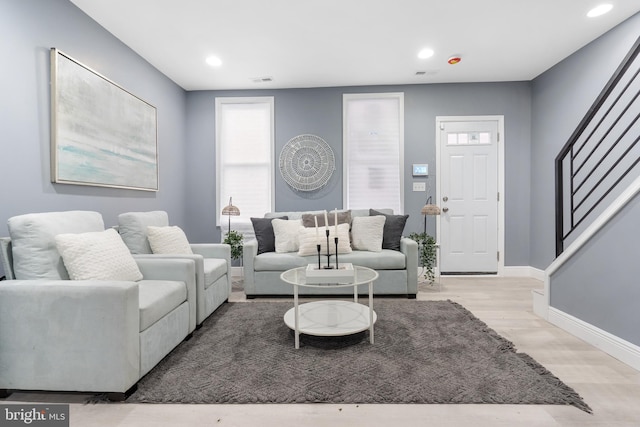 living room with light wood-type flooring