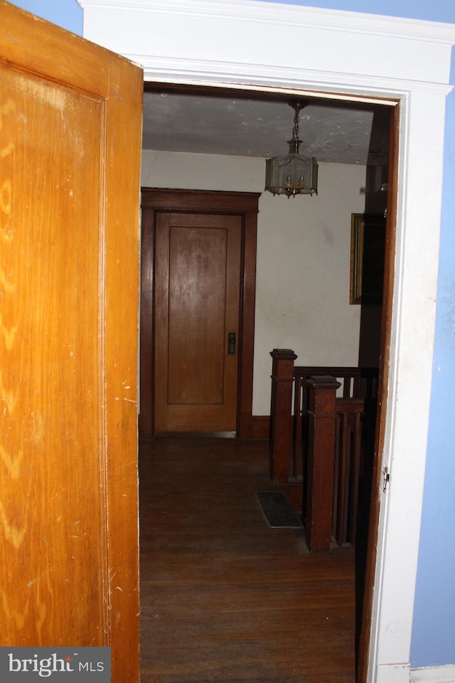 hall with dark hardwood / wood-style flooring