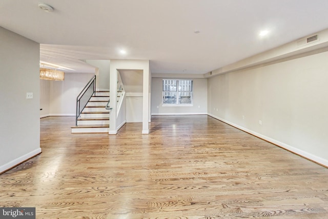 unfurnished living room featuring light hardwood / wood-style floors