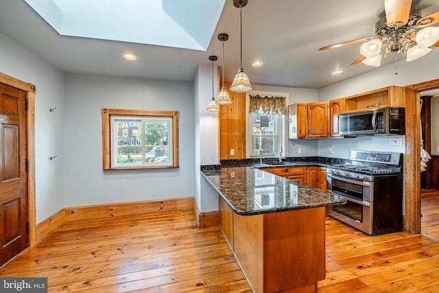 kitchen featuring a healthy amount of sunlight, stainless steel appliances, and light hardwood / wood-style floors