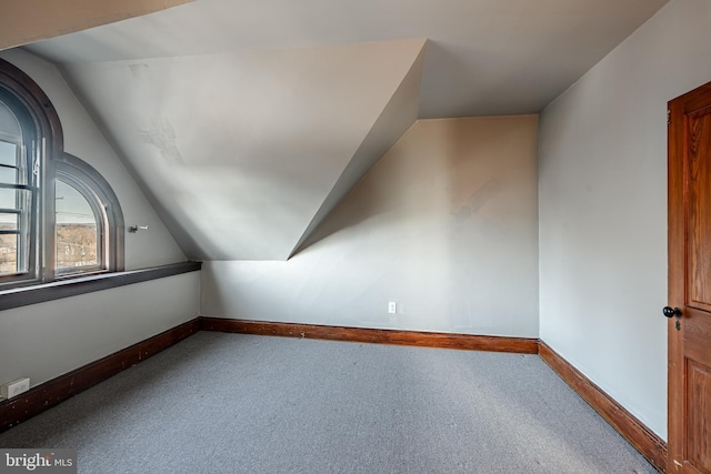 bonus room with carpet floors and vaulted ceiling