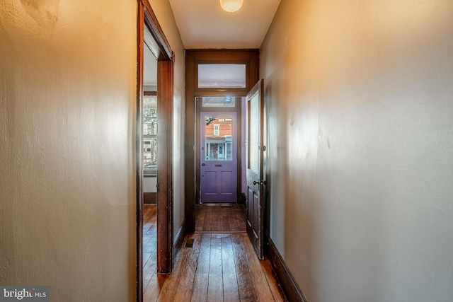 corridor with dark hardwood / wood-style floors