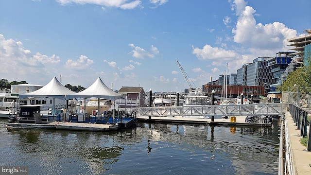 dock area featuring a water view