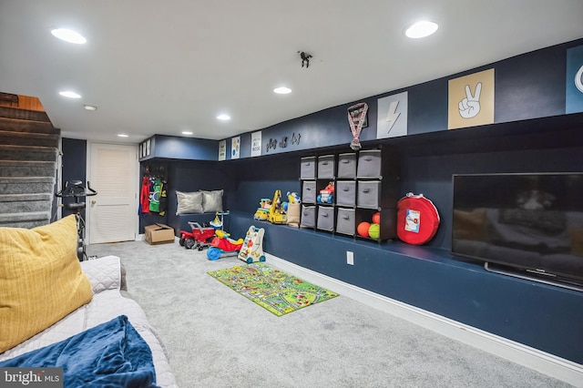 game room featuring carpet flooring