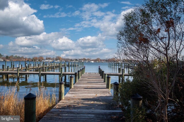 view of dock featuring a water view