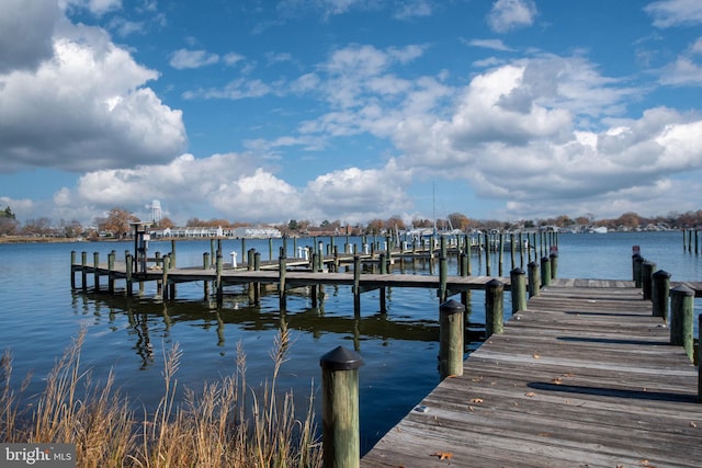 view of dock with a water view