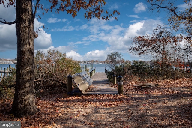 view of dock featuring a water view