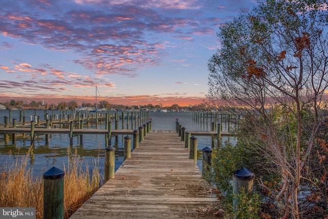 view of dock with a water view