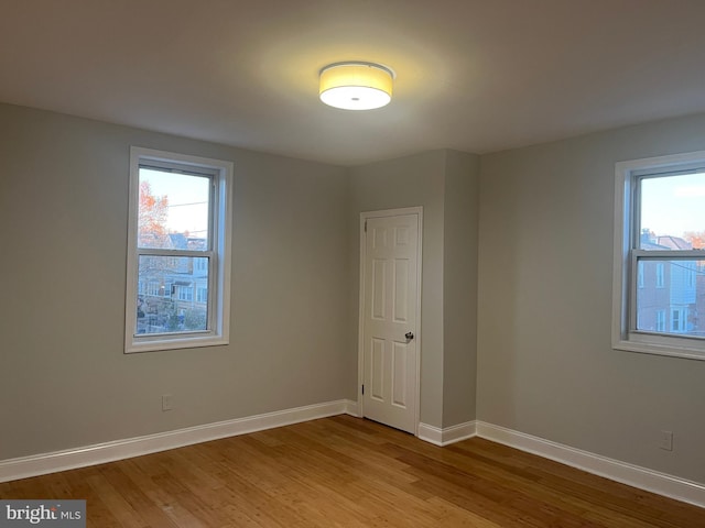 spare room with light hardwood / wood-style flooring