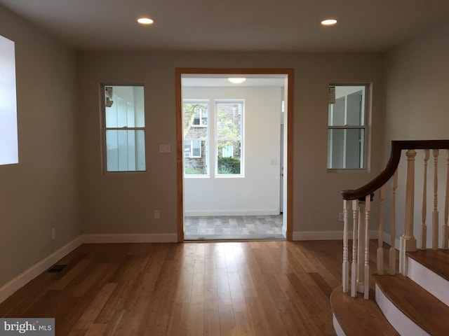 foyer entrance featuring wood-type flooring