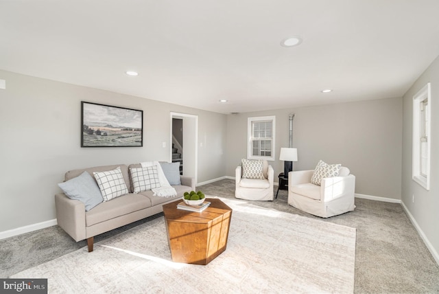 28 W Main St, Fairfield, PA 17320 - living area with carpet, stairs, baseboards, and recessed lighting