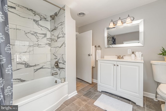 28 W Main St, Fairfield, PA 17320 - full bathroom with toilet, shower / bath combination with curtain, vanity, and baseboards