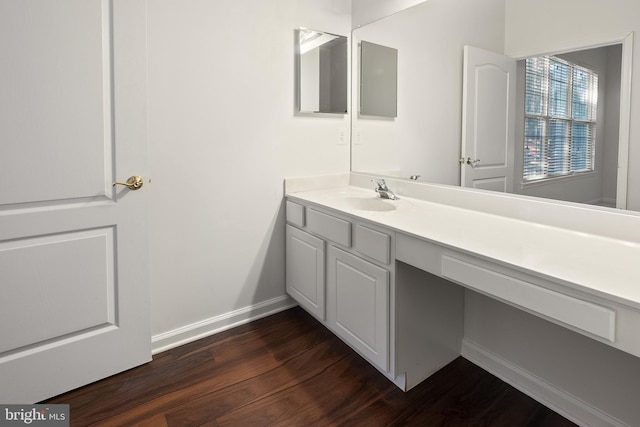 bathroom with wood-type flooring and vanity