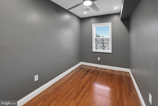 unfurnished room featuring wood-type flooring and ceiling fan