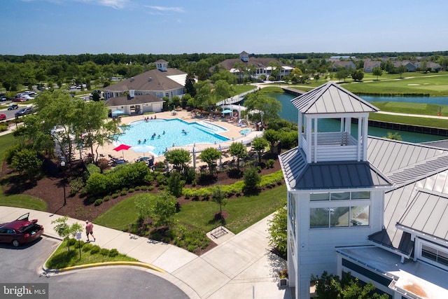 aerial view with a water view