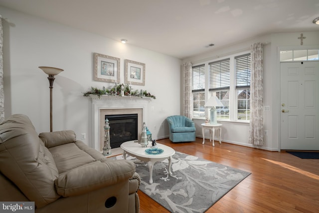 living room with hardwood / wood-style flooring