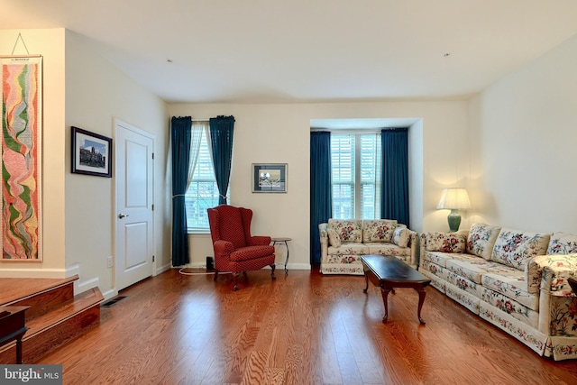 living room with hardwood / wood-style floors and a wealth of natural light