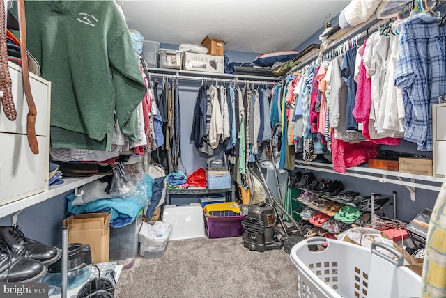 walk in closet with carpet