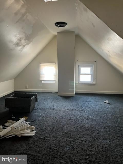 additional living space with carpet flooring and vaulted ceiling