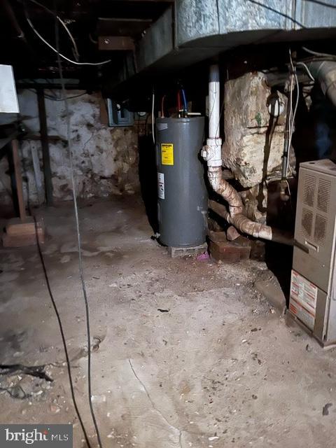 basement with water heater