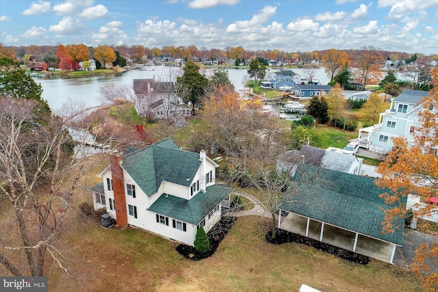 aerial view with a water view