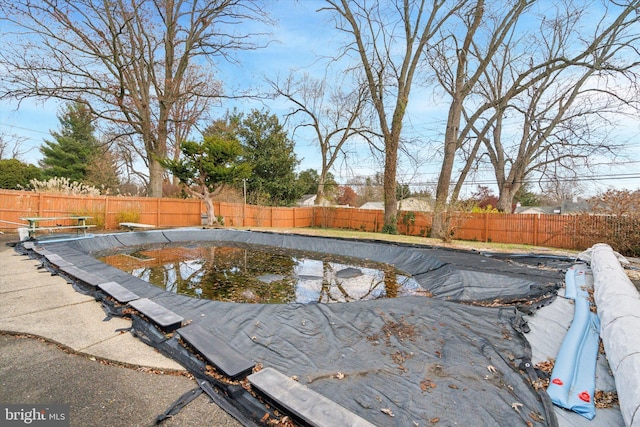 view of swimming pool with a diving board