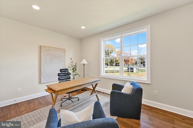 office with wood-type flooring