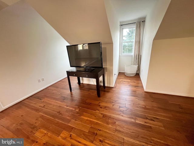 additional living space featuring lofted ceiling, baseboards, and wood-type flooring