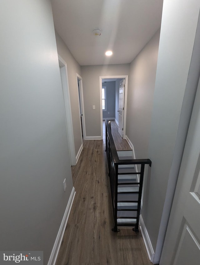 corridor with dark hardwood / wood-style floors