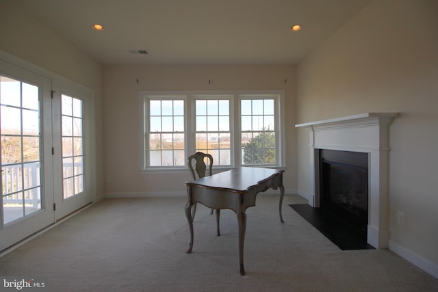 view of carpeted home office