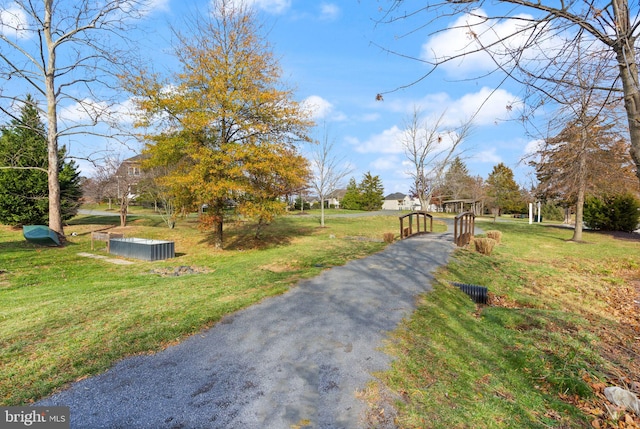 view of property's community featuring a lawn