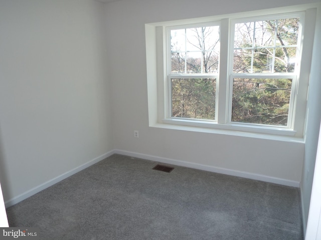 empty room featuring a wealth of natural light and dark carpet