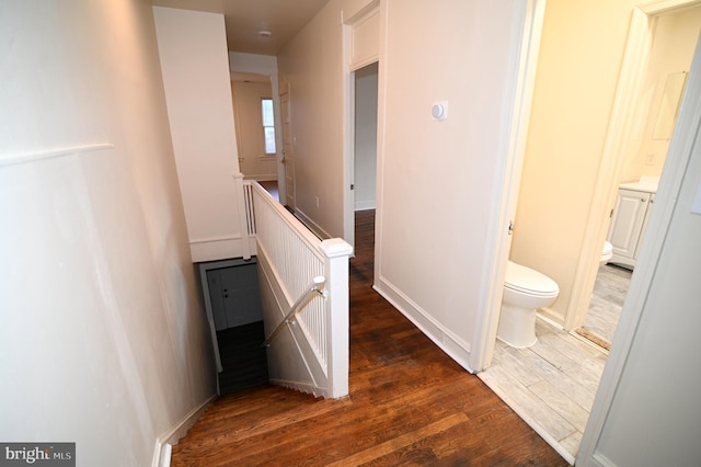 hall with dark wood-type flooring