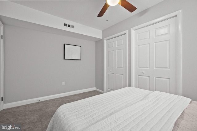 bedroom with carpet floors and ceiling fan