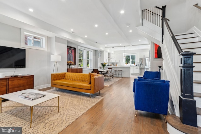 living room featuring light hardwood / wood-style floors