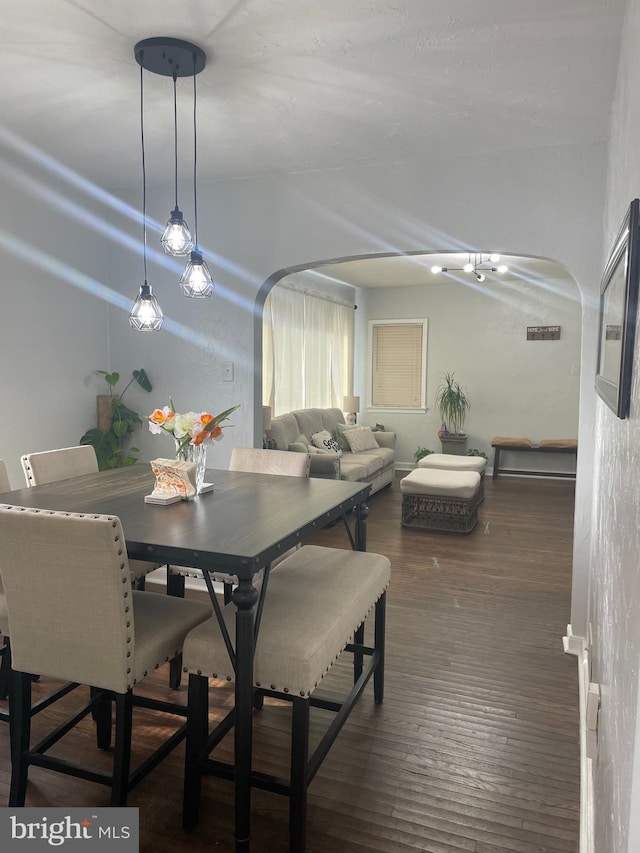 dining area featuring dark wood-type flooring