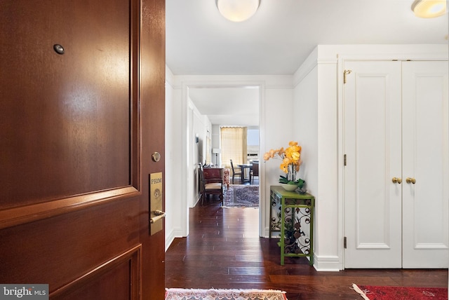 hall featuring dark wood-type flooring