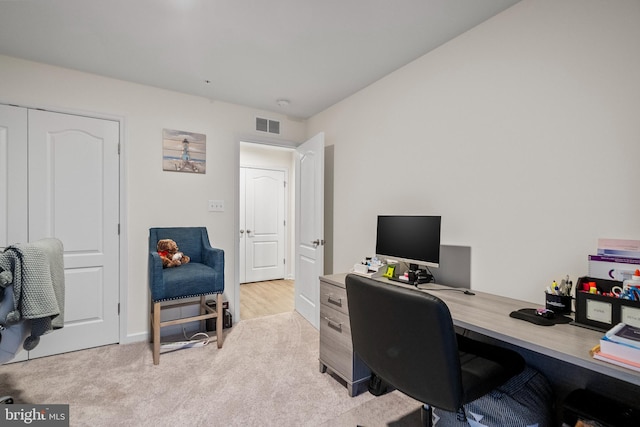 view of carpeted home office