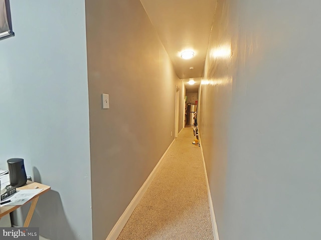 hallway with light carpet