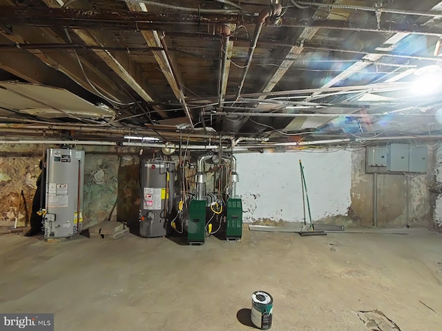 basement featuring water heater