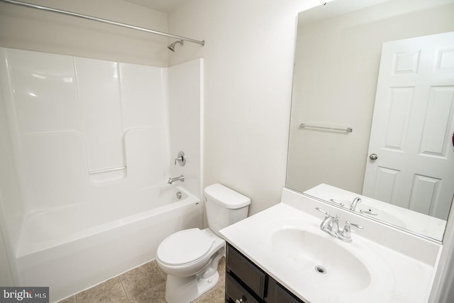 full bathroom featuring vanity, shower / tub combination, tile patterned floors, and toilet