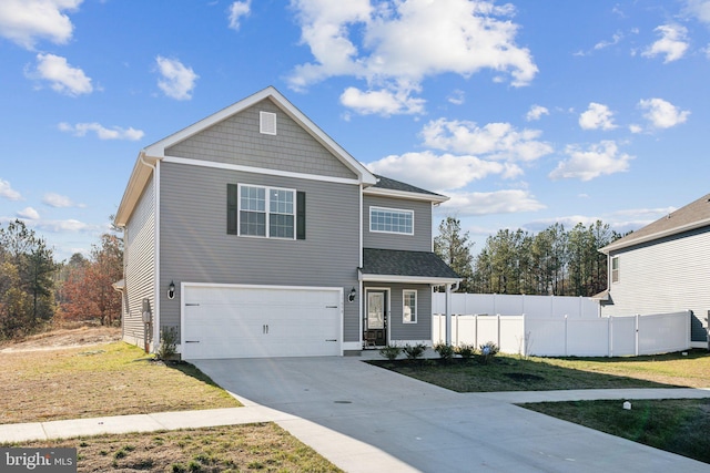 front facade with a garage and a front yard