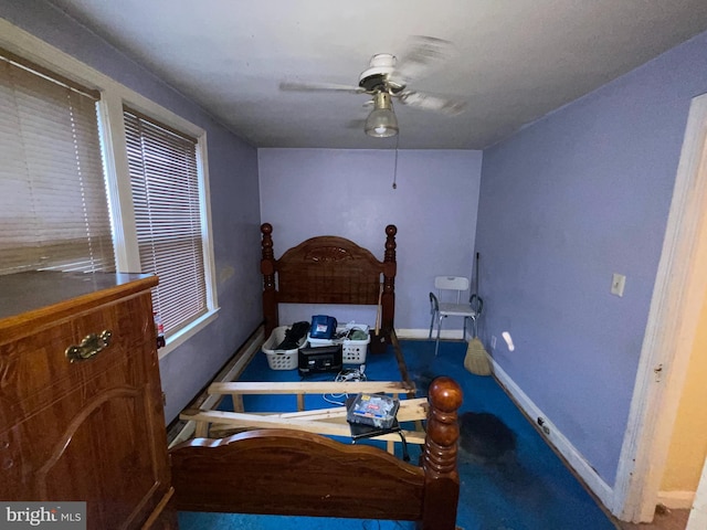 bedroom featuring carpet flooring and ceiling fan