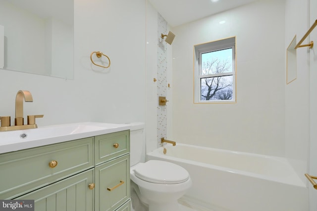 full bathroom with vanity, toilet, and shower / washtub combination